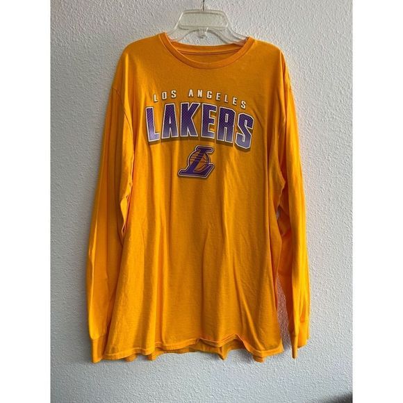 NBA Los Angeles Lakers 2XL long sleeve men t-shirt yellow pullover stretch - Picture 1 of 9